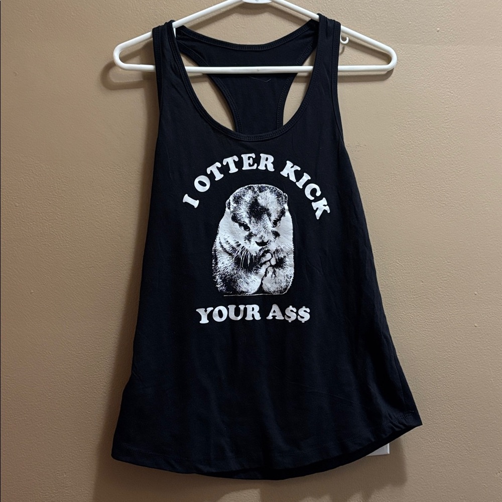 Black racer back Tank Top with Otter Graphic
